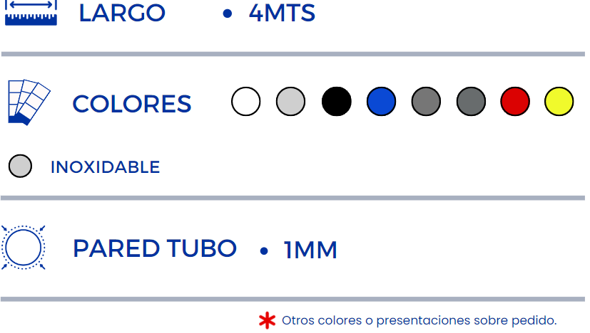 Especificaciones tubing
